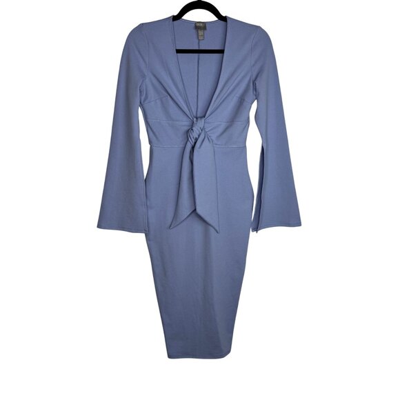 ASOS Light Blue Women’s Midi Bodycon Dress Size 4 Witchy Long Sleeve‎ Knot Front - Picture 1 of 9